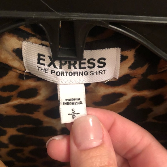 Leopard print roll tab long sleeve Portofino top - Picture 2 of 4